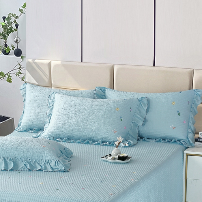 91家纺网 家纺一手货源 找家纺 OL家纺2025新款天丝床盖三件套系列-清新交响曲 秋波蓝