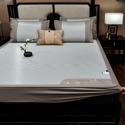 小牛席业 2025新款小千鸟格枫叶款（床笠款）抗菌席凉席藤席冰藤席冰丝席草席竹席乳胶席凉感豆豆席 小千鸟格-枫叶抗菌席（床笠款）灰色