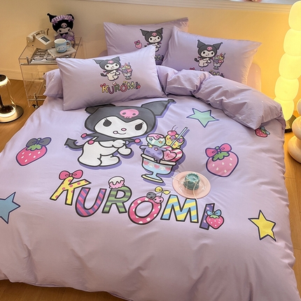 蓝邻家纺 2025新款全棉大版三丽鸥四件套系列 草莓库洛米