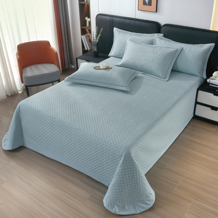 91家纺网 家纺一手货源 找家纺 OL家纺2025新款玉锦缎纯色床盖三件套-巴格莉 深蓝