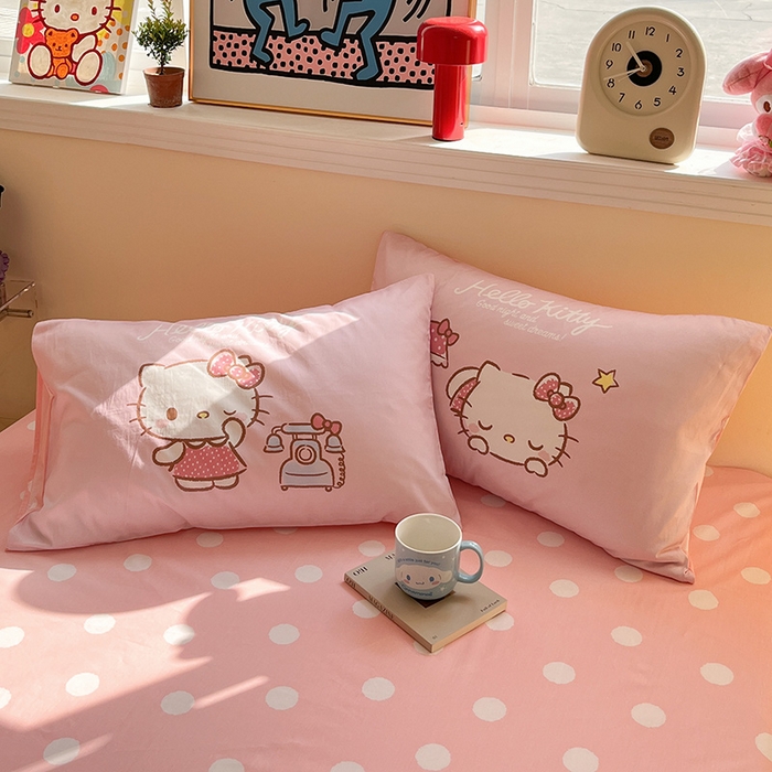 91家纺网 家纺一手货源 找家纺 蓝邻家纺 2025新款全棉大版三丽鸥四件套系列 晚安凯蒂