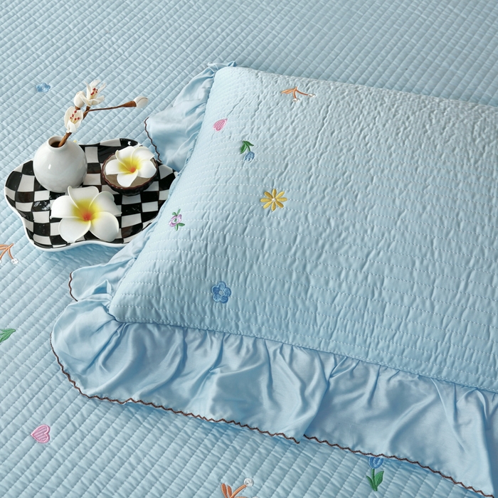 91家纺网 家纺一手货源 找家纺 OL家纺2025新款天丝床盖三件套系列-清新交响曲 秋波蓝