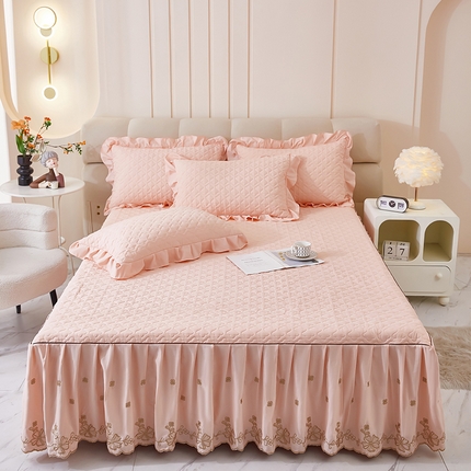 91家纺网 家纺一手货源 找家纺 家之硕家纺 2025新款云朵棉刺绣床裙四件套单床裙 玉色