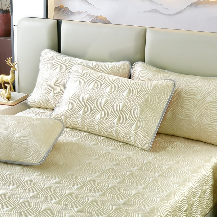 91家纺网 家纺一手货源 找家纺 OL家纺2025新款冰丝绸夏被床盖款三件套 柠檬黄