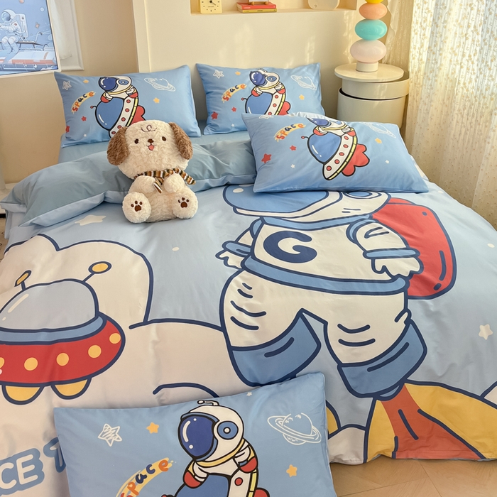 91家纺网 家纺一手货源 找家纺 金爱家 2025新款太空人纯棉四件套 飞碟太空人