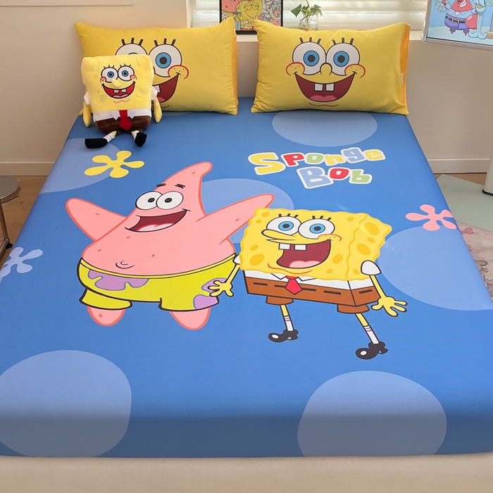 91家纺网 家纺一手货源 找家纺 金爱家2025新款全棉大版单品-床笠 棉单品-蓝蓝海绵宝宝