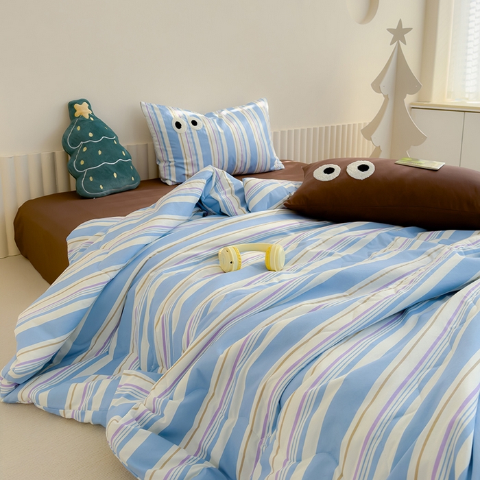 91家纺网 家纺一手货源 找家纺 老帅的工厂店 2025新款多巴胺水洗云朵棉大眼睛系列夏被四件套 曲奇饼