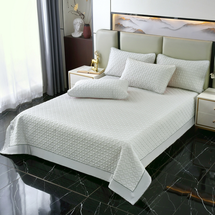 91家纺网 家纺一手货源 找家纺 OL家纺2025新款凉感丝夏被床盖款三件套 浅米灰