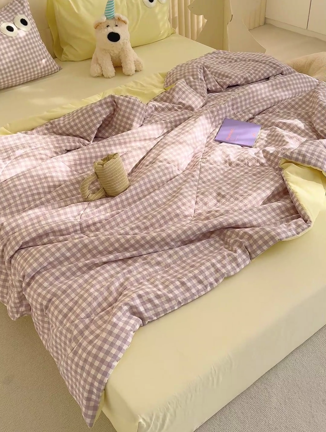 91家纺网 家纺一手货源 找家纺 老帅的工厂店 2025新款多巴胺水洗云朵棉大眼睛系列夏被四件套 麻薯