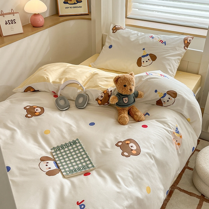 91家纺网 家纺一手货源 找家纺 慕尚家纺 2025新款全棉印花学生三件套套件 艾米熊