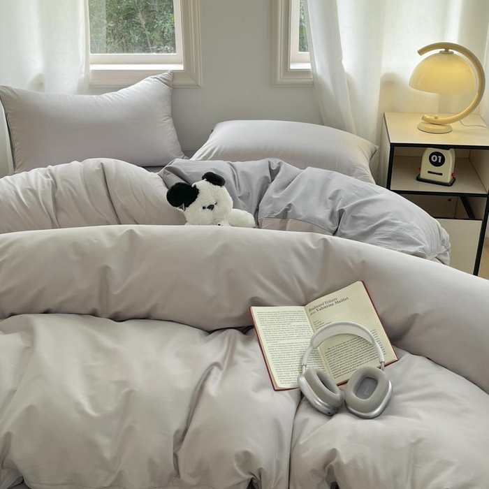 91家纺网 家纺一手货源 找家纺 泽西家纺2025新款A类全棉双拼纯色纯棉单被套 浅灰+深灰