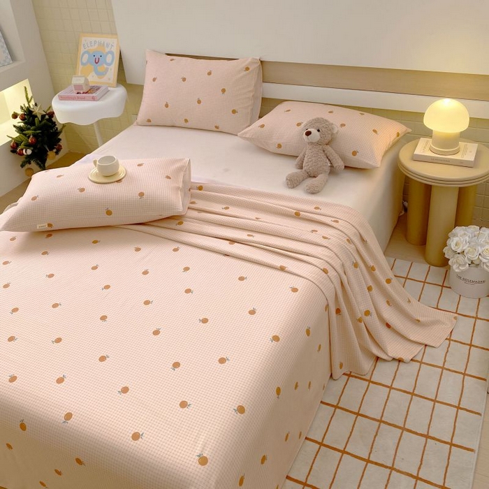 91家纺网 家纺一手货源 找家纺 ME/ERA HOME寐时代 2025新款全棉老粗布床单款三件套 全棉卡通-果乐