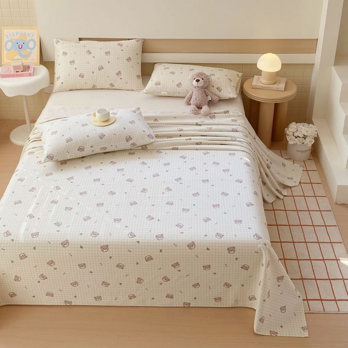 91家纺网 家纺一手货源 找家纺 ME/ERA HOME寐时代 2025新款全棉老粗布床单款三件套 全棉卡通-皇冠小熊