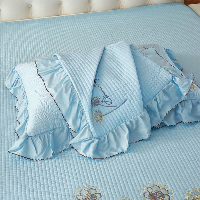 91家纺网 家纺一手货源 找家纺 OL家纺2025新款天丝床盖三件套系列-蒲公英 秋波蓝