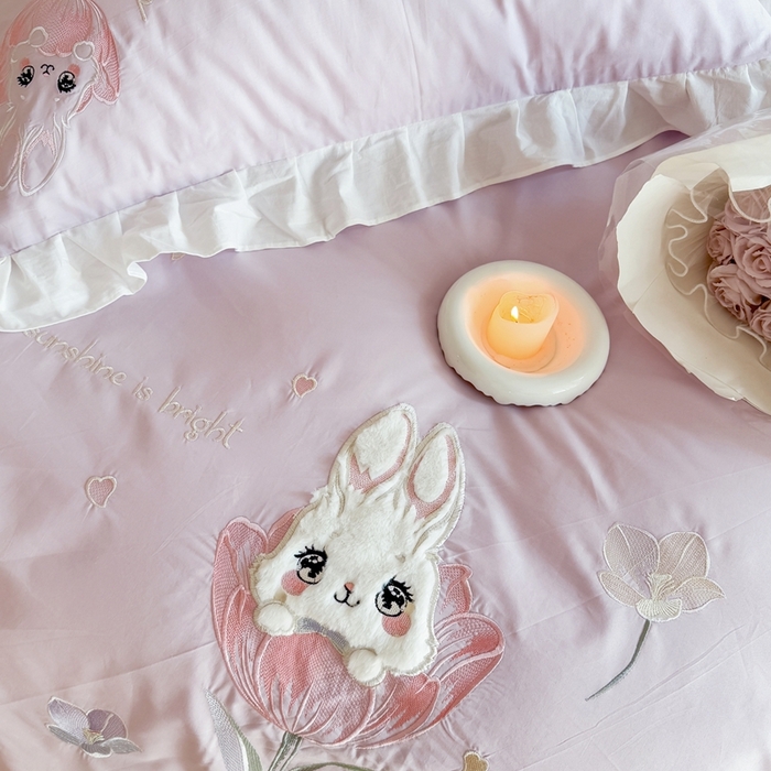 91家纺网 家纺一手货源 找家纺 蜜柚2025花边款贴布郁金香小兔 郁金香小兔 浅紫