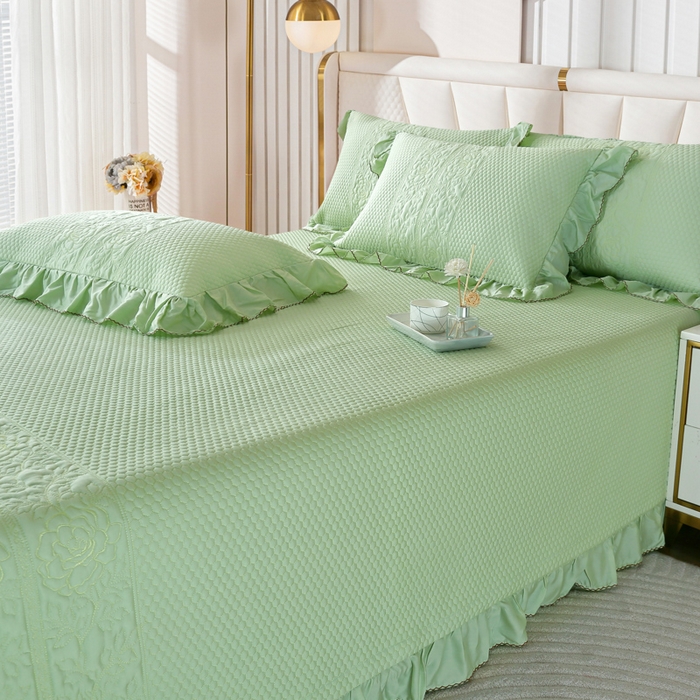 91家纺网 家纺一手货源 找家纺 OL家纺2025新款天丝床盖三件套系列-牡丹 苹果绿