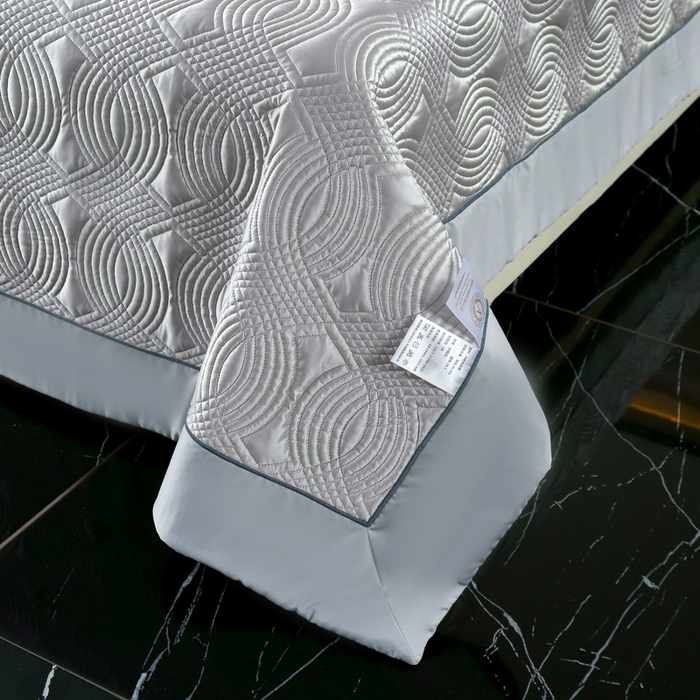 91家纺网 家纺一手货源 找家纺 OL家纺2025新款冰丝绸夏被床盖款三件套 绅士灰