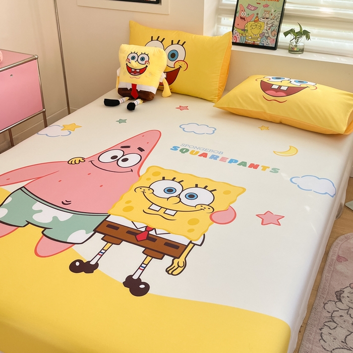 91家纺网 家纺一手货源 找家纺 金爱家2025新款全棉大版单品-床笠 棉单品-伙伴海绵宝宝