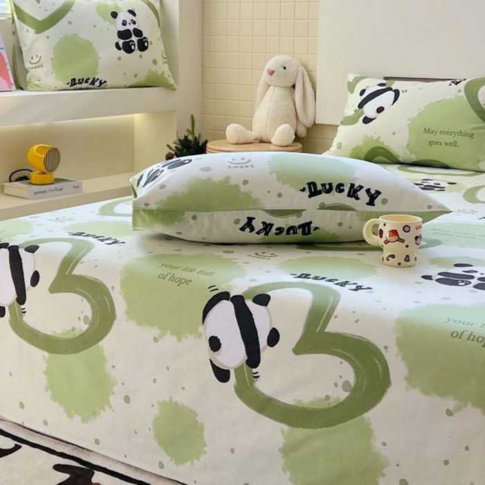 91家纺网 家纺一手货源 找家纺 ME/ERA HOME寐时代 2025新款全棉老粗布床单款三件套 全棉卡通-熊猫