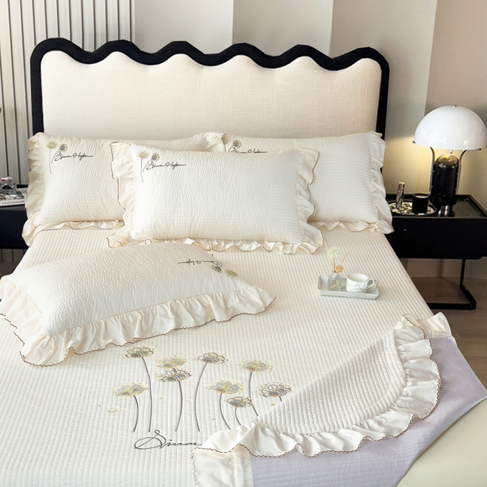 91家纺网 家纺一手货源 找家纺 OL家纺2025新款天丝床盖三件套系列-蒲公英 孔白米