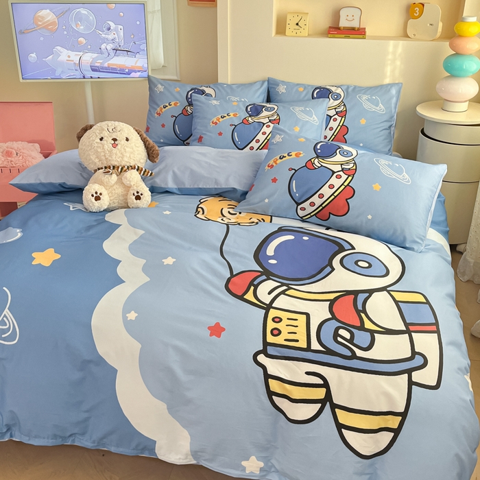 91家纺网 家纺一手货源 找家纺 金爱家 2025新款太空人纯棉四件套 环游太空人