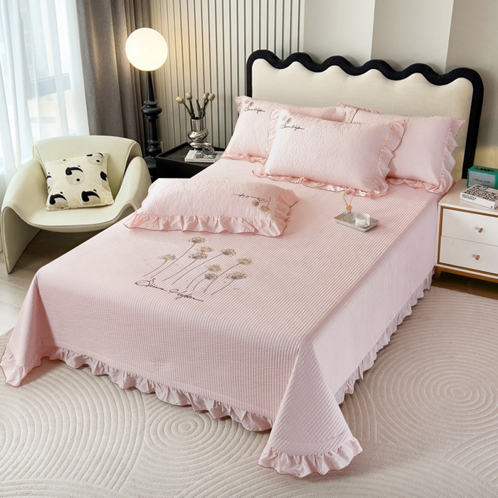 91家纺网 家纺一手货源 找家纺 OL家纺2025新款天丝床盖三件套系列-蒲公英 肉桂粉