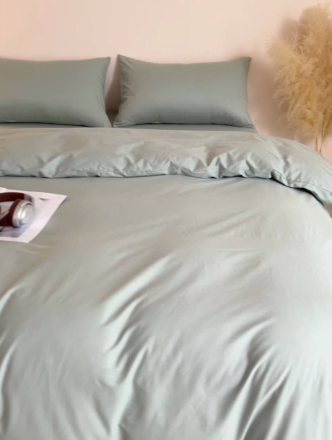 91家纺网 家纺一手货源 找家纺 泽西家纺2025新款A类全棉双拼纯色纯棉单被套 豆绿