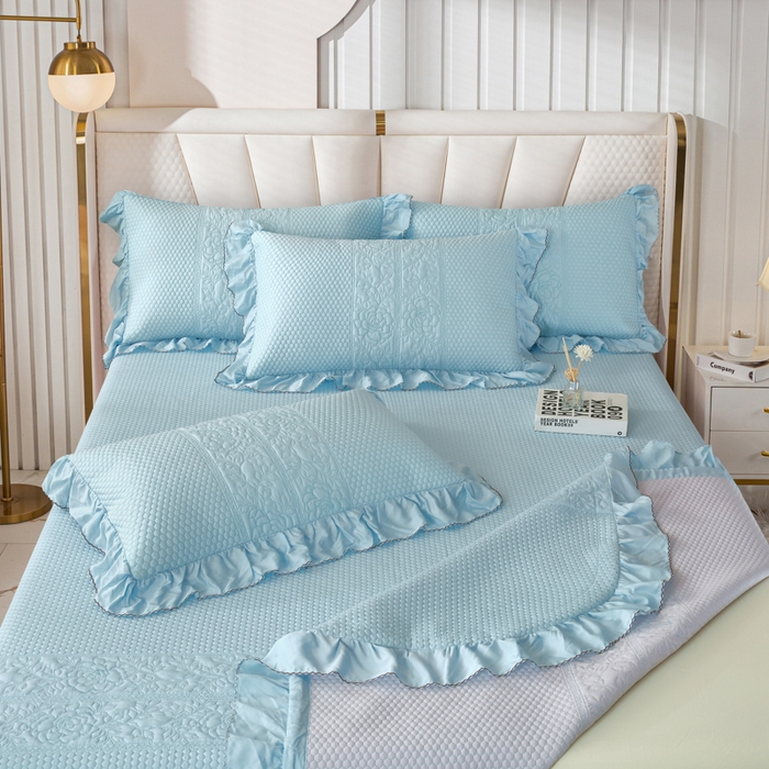 91家纺网 家纺一手货源 找家纺 OL家纺2025新款天丝床盖三件套系列-牡丹 秋波蓝