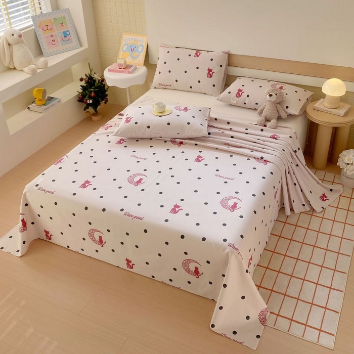 91家纺网 家纺一手货源 找家纺 ME/ERA HOME寐时代 2025新款全棉老粗布床单款三件套 全棉卡通-月亮猫