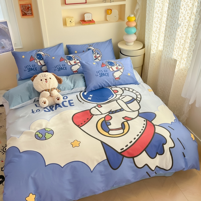 91家纺网 家纺一手货源 找家纺 金爱家 2025新款太空人纯棉四件套 火箭太空人