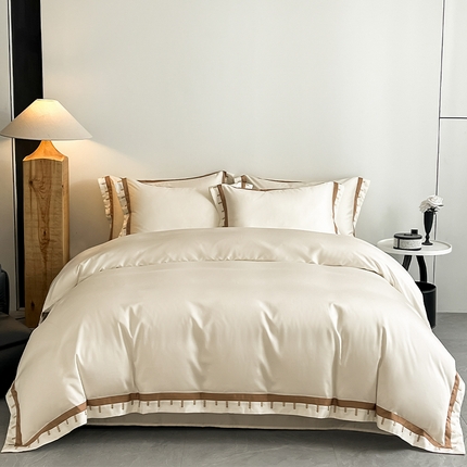 91家纺网 家纺一手货源 找家纺 618家纺 2025新款A类60S100支新疆长绒棉纯棉全棉洛可系列四件套 洛可-奶白