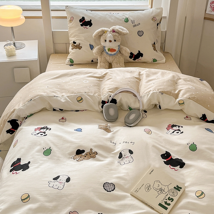 91家纺网 家纺一手货源 找家纺 慕尚家纺 2025新款全棉印花学生三件套套件 萌宠乐园