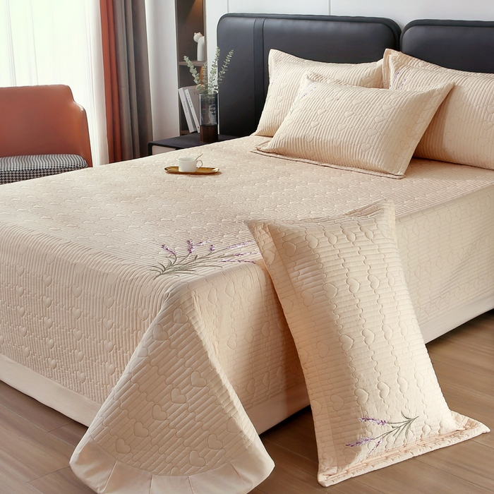 91家纺网 家纺一手货源 找家纺 OL家纺2025新款玉锦缎纯色床盖三件套-薰衣草 香槟色