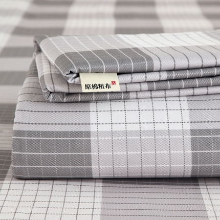 91家纺网 家纺一手货源 找家纺 ME/ERA HOME寐时代 2025新款全棉老粗布床单款三件套 全棉条格-休闲生活-灰