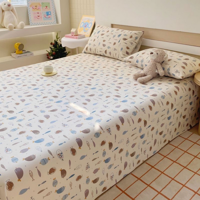 91家纺网 家纺一手货源 找家纺 ME/ERA HOME寐时代 2025新款全棉老粗布床单款三件套 全棉卡通-海底世界