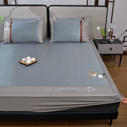 小牛席业 2025新款绣球草本加厚（床笠款）清凉席凉席藤席冰藤席冰丝席草席竹席乳胶席凉感豆豆席 加厚款-绣球草本清凉席（床笠款）-蓝