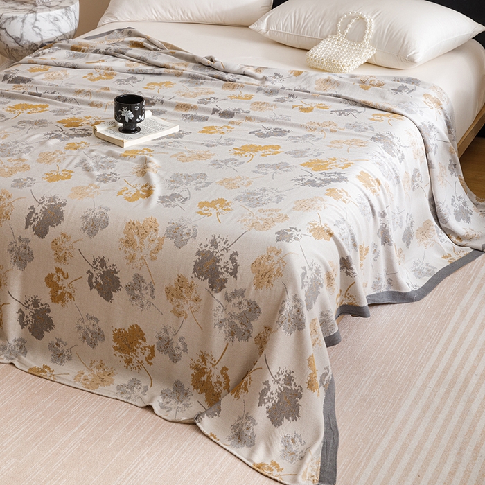 91家纺网 家纺一手货源 找家纺 朴尔家纺-2025年新款柔滑竹纤维双层纱布冷感毯毛巾被 清然-灰