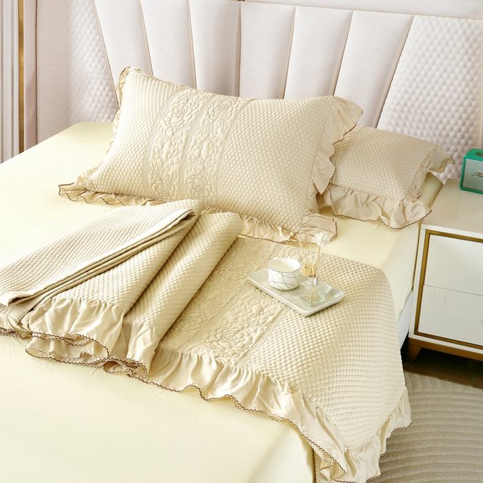 91家纺网 家纺一手货源 找家纺 OL家纺2025新款天丝床盖三件套系列-牡丹 奶茶驼