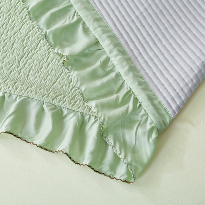 91家纺网 家纺一手货源 找家纺 OL家纺2025新款天丝床盖三件套系列-清新交响曲 苹果绿