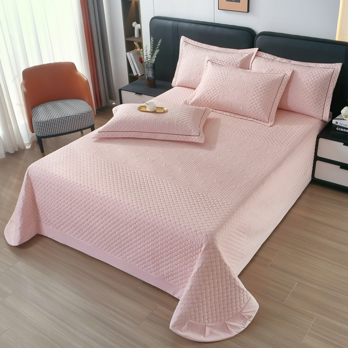 91家纺网 家纺一手货源 找家纺 OL家纺2025新款玉锦缎纯色床盖三件套-巴格莉 浅玉