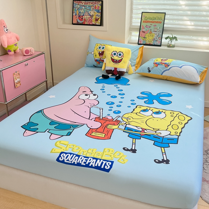 91家纺网 家纺一手货源 找家纺 金爱家2025新款全棉大版单品-床笠 棉单品-泡泡海绵宝宝