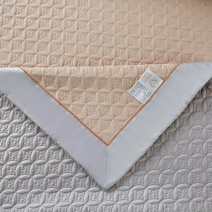 91家纺网 家纺一手货源 找家纺 OL家纺2025新款凉感丝夏被床盖款三件套 奶茶色