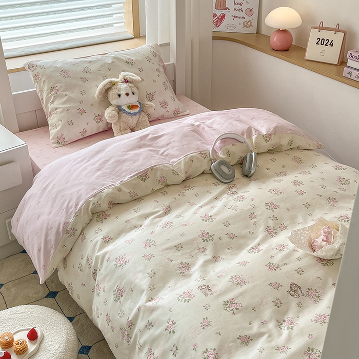 91家纺网 家纺一手货源 找家纺 慕尚家纺 2025新款全棉印花学生三件套套件 铃兰花