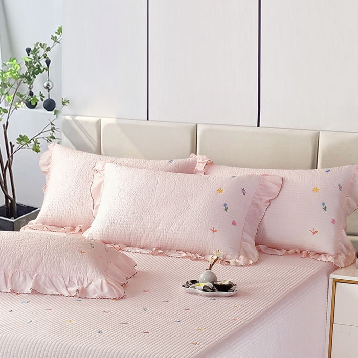 91家纺网 家纺一手货源 找家纺 OL家纺2025新款天丝床盖三件套系列-清新交响曲 肉桂粉