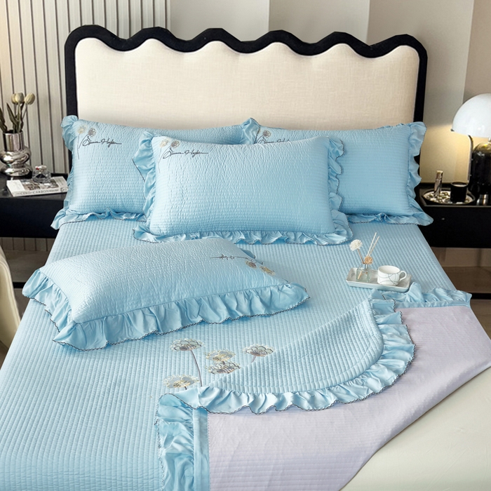 91家纺网 家纺一手货源 找家纺 OL家纺2025新款天丝床盖三件套系列-蒲公英 秋波蓝