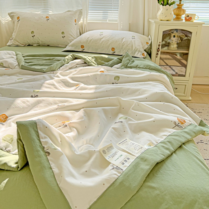 91家纺网 家纺一手货源 找家纺 佳轩家纺 2025新款针织双层纱夏被四件套夏凉被 彩色玫瑰