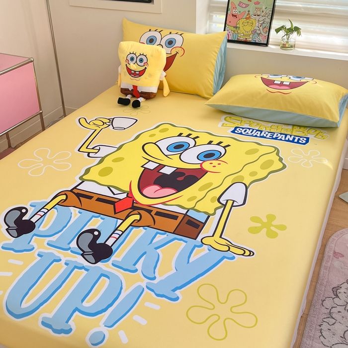 91家纺网 家纺一手货源 找家纺 金爱家2025新款全棉大版单品-床笠 棉单品-咖啡海绵宝宝