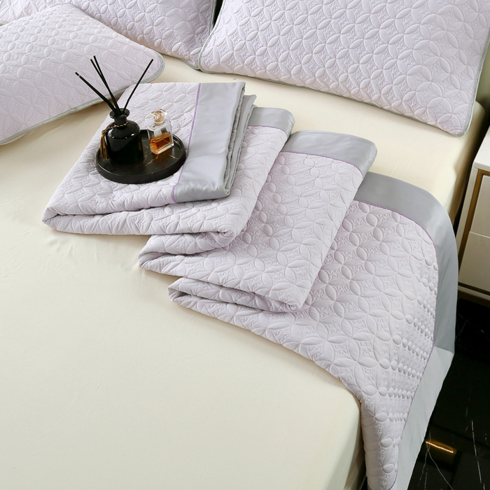 91家纺网 家纺一手货源 找家纺 OL家纺2025新款凉感丝夏被床盖款三件套 丁香紫