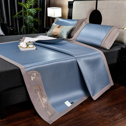 91家纺网 家纺一手货源 找家纺 小牛席业 2025新款小千鸟格枫叶款轻奢风抗菌席凉席藤席冰藤席冰丝席草席竹席乳胶席凉感豆豆席 小千鸟格-枫叶抗菌席（蓝色）