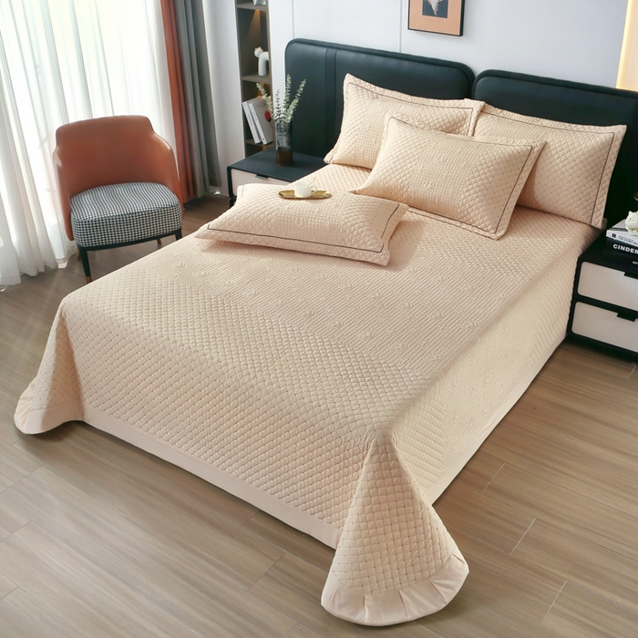 91家纺网 家纺一手货源 找家纺 OL家纺2025新款玉锦缎纯色床盖三件套-巴格莉 香槟色